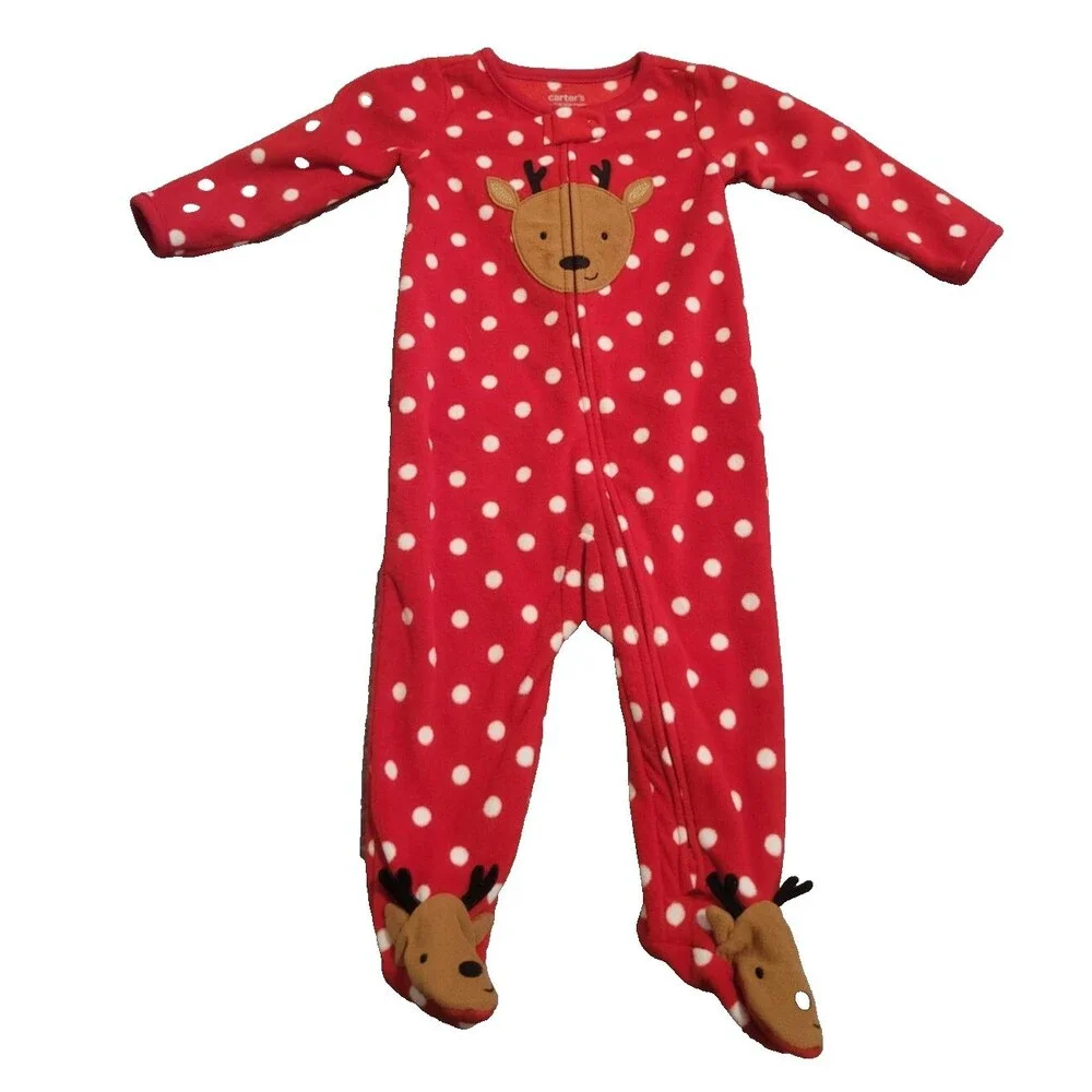Carter's Just One You Red Sweater Dress & Polka Dot Reindeer Footed Pajamas 9M